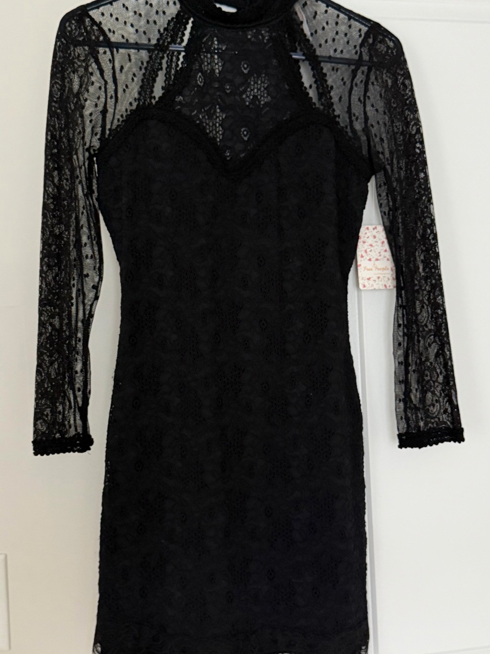 Free People Black Lace Long-Sleeve Sheath Dress